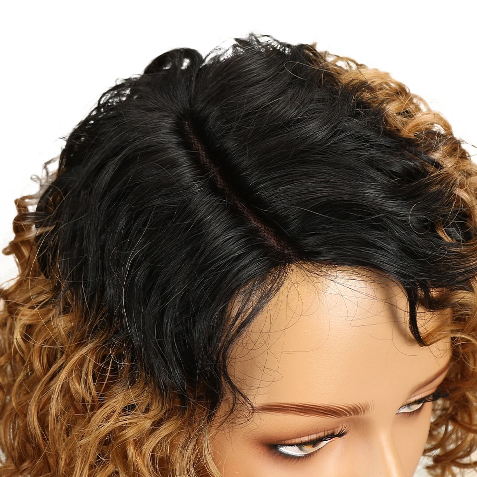 Sleek Brazlilian Curly Human Hair Wigs For Black Women Fashion Part Lace Wig Color T1b/27 T1b/Red Perruque Cheveux Humain Wig