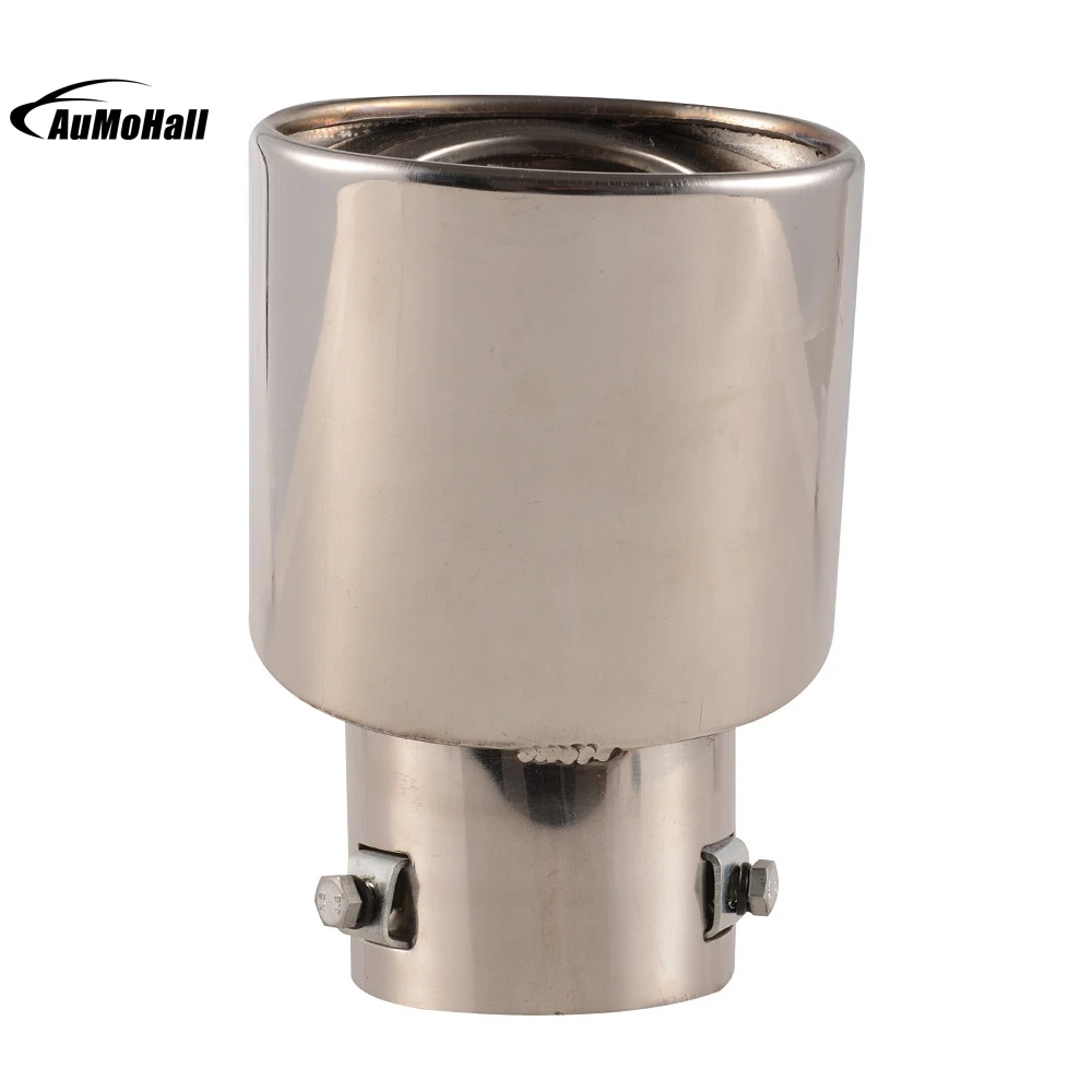 Tail Muffler Curved Car Stainless Steel Silver Chrome Round Tip Pipe font b Automobile b font