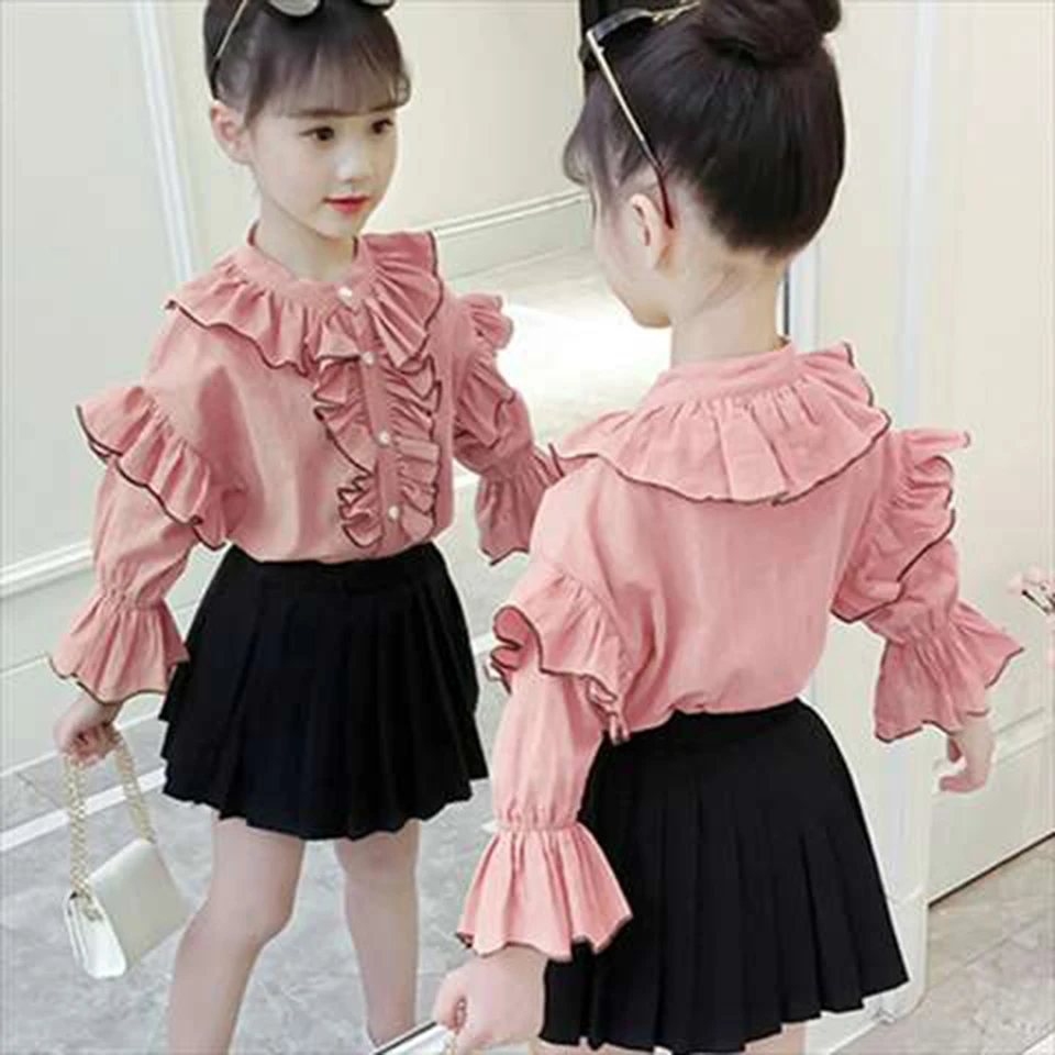 Camisa + Vestido Venda Quente Crianças Meninas Roupas Definir Bebê Menina Verão Manga Longa 2 Pçs Roupa Conjunto Idade 4-12 Anos 2020
