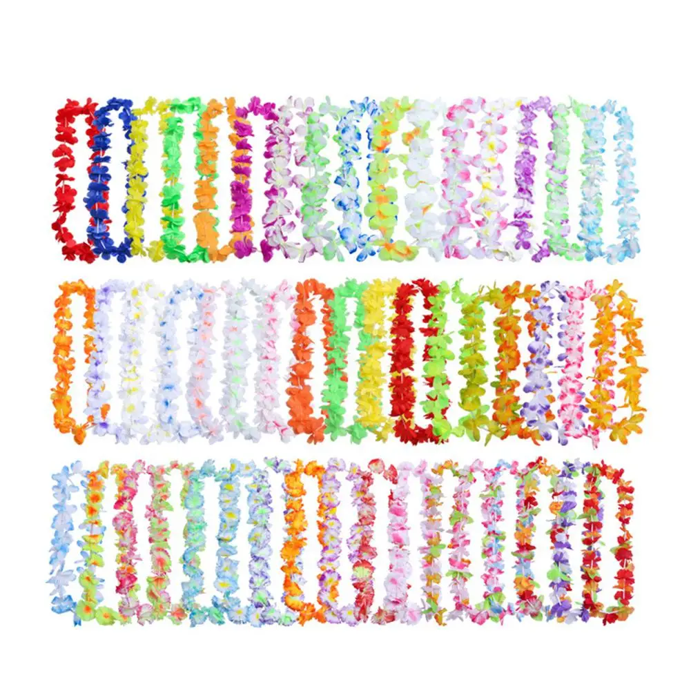 

MISSKY 50 Pcs/100 Pcs Hawaii Wreath Set Garland Artificial Hairband Hawaii Flowers Leis Party Supplies Hanging Pendant