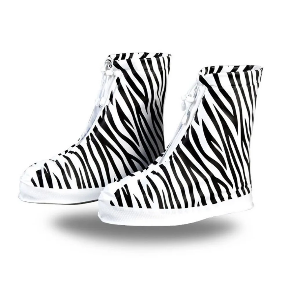 

New Women Zebra Stripes Waterproof Shoes Covers Reusable Rain Shoes Cover For Women Men Shoes Accessories S M L XZ2001