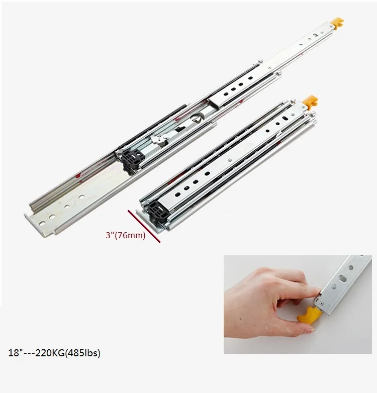1 пара/лот 30-3" h76мм сверхмощный Телескопический шарикоподшипник выдвижного ящика ползунок полный удлинитель промышленный замок