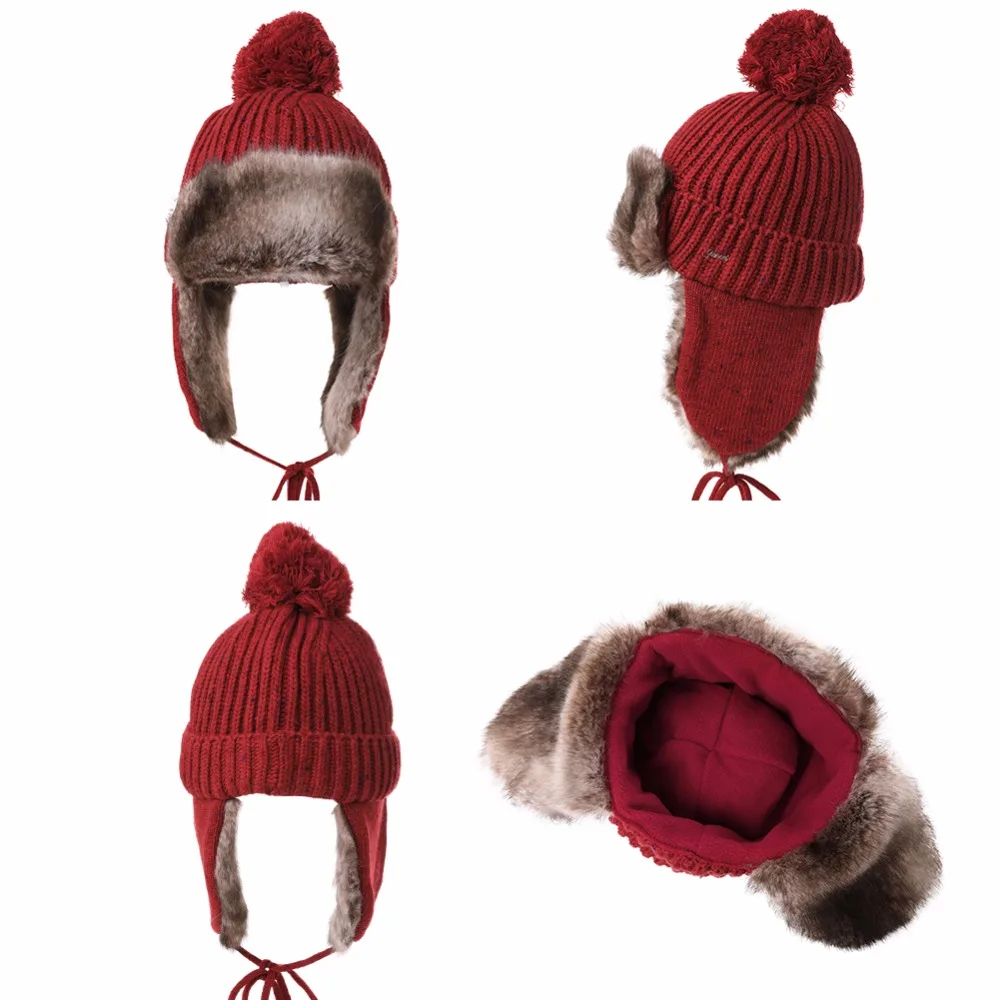 FANCET, зимние шапки-бомберы из искусственного меха для женщин, шапка-ушанка, шерстяная вязаная уличная Лыжная шапка для холодной погоды, теплая шапка-ушанка Unshanka 99725