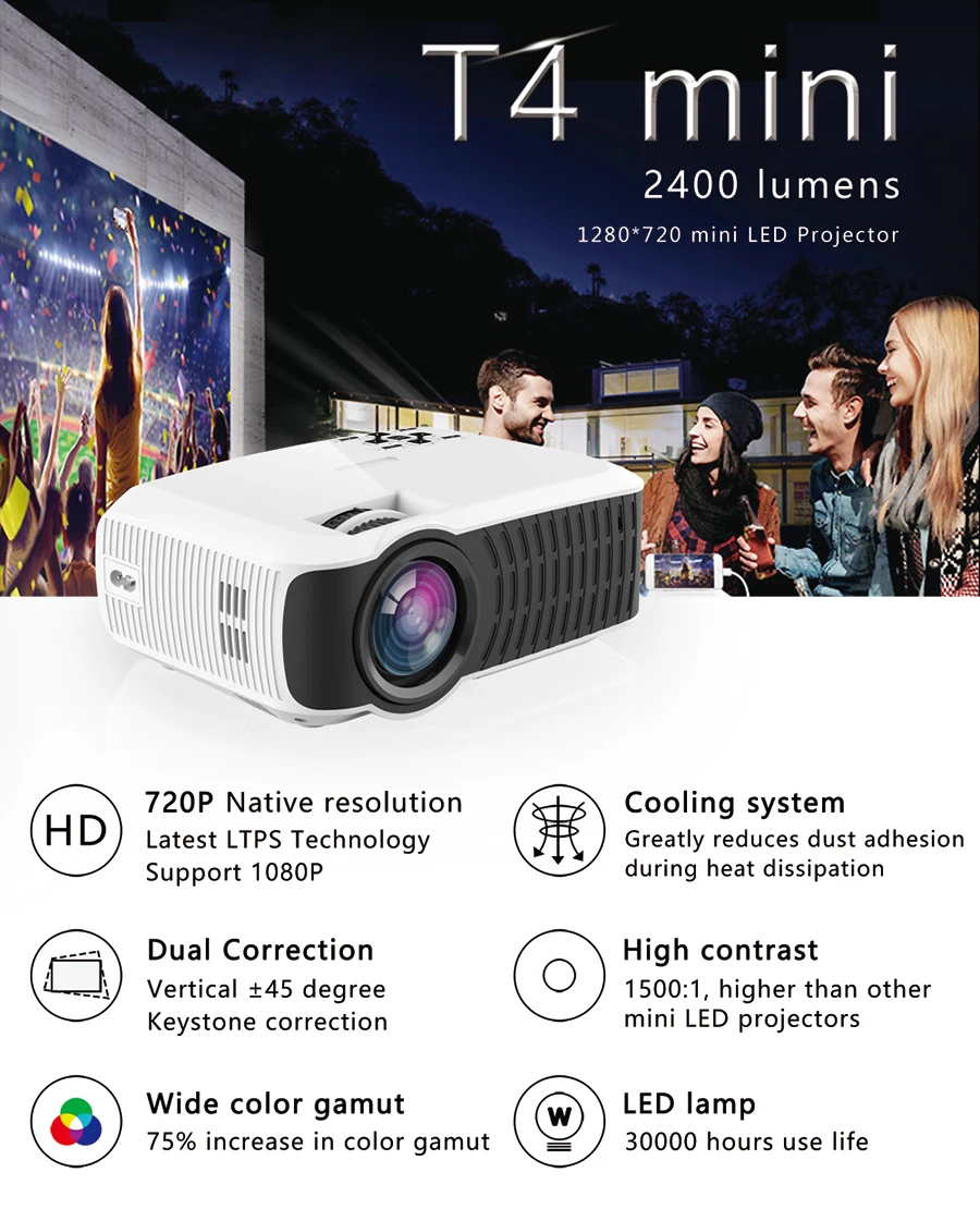 Touyinger T4 mini LED проектор full hd 2400люмен 720p LCD домашний видео кинотеатр USB HDMI SD VGA 3D Touyinger T4 mini LED проектор full hd 2400люмен 720p LCD домашний видео кинотеатр USB HDMI SD VGA 3D