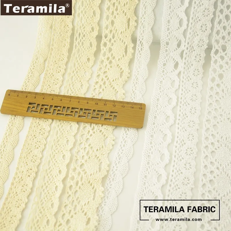 Teramila Cotton Lace Fabric White and Beige Color DIY Accessories Package Decoration Crafts Baby Clothing 2cm/2.5cm/3cm/4cm