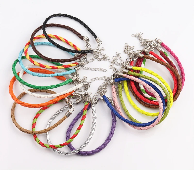 

4MM 50pcs Braided Bracelet pu Leather Cord With Lobster Clasp Mix Weave String Jewelry Accessories Materials To Make bangles