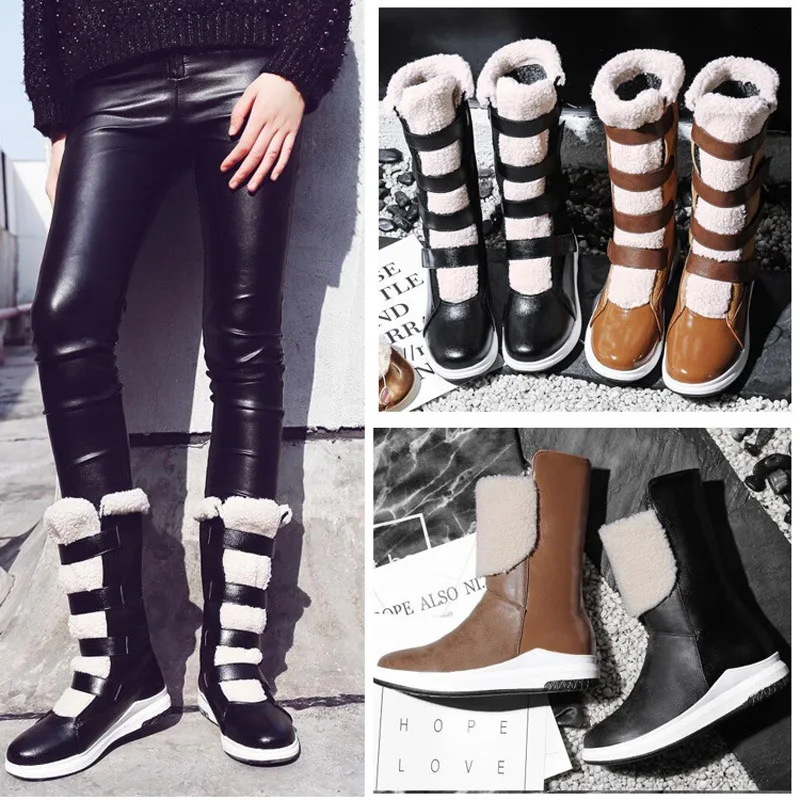 

Winter Snow Boots Lady Brown chaussure Thick Warm Shoes Women Fashion Brand Mid Calf Boots Female chaussure Black botas mujer