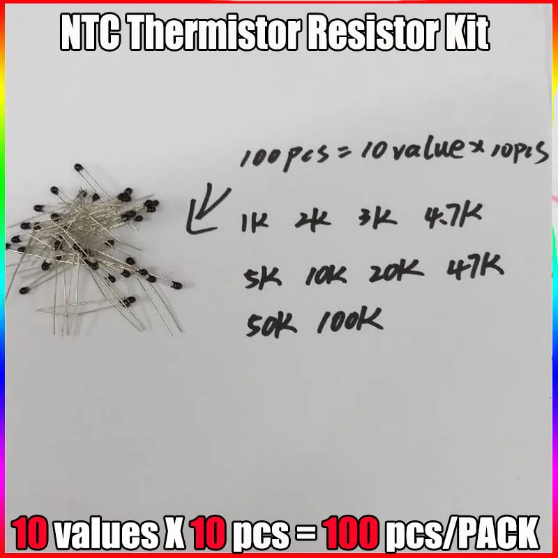 100 шт = 10 Значение* 10 шт NTC Термистор резистор комплект NTC-MF52AT 1K 2K 3K 4,7 K 5K 10K 20K 47K 50K 100K+-5% 3950B