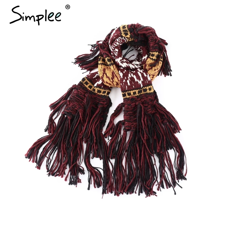 Женский вязаный шарф Simplee с кисточками, Большой модный плотный теплый шарф на зиму, длинный мягкий цветной вязаный шарф - Цвет: Многоцветный
