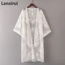 White Lace Boho Kimono Cardigan Women Sheer Longline Vacation Top 2018 Summer Plain Casual Beach Kimono White Lace Boho Kimono Cardigan Women Sheer Longline Vacation Top 2018 Summer Plain Casual Beach Kimono