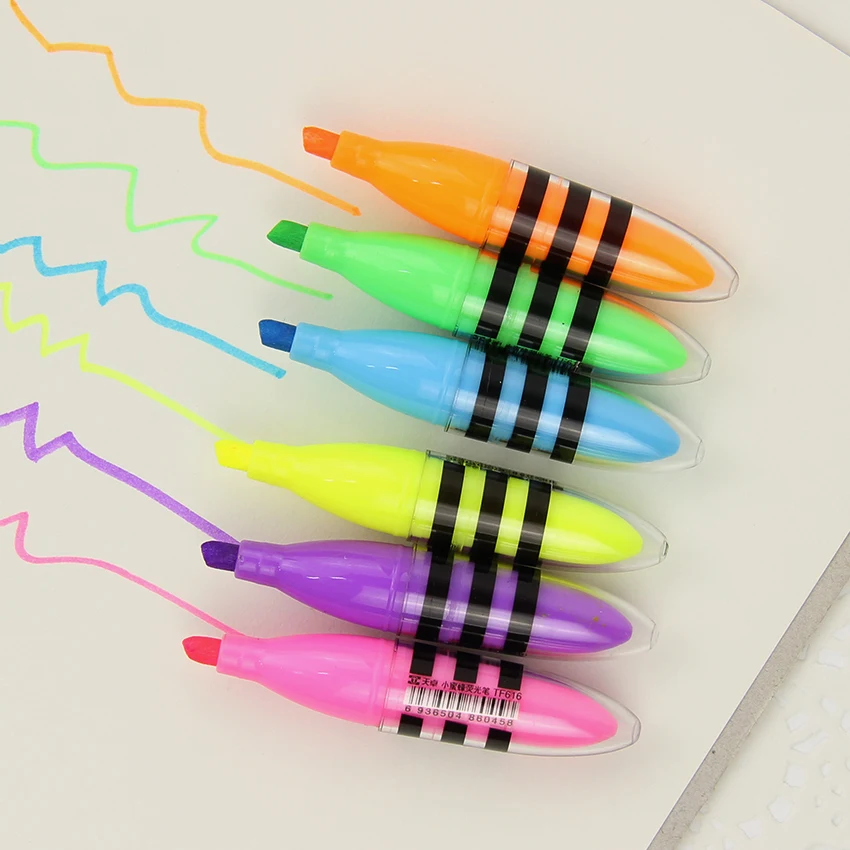 6PCS/Pack Cute Bee Mini Highlighter Pen 6 Colors Highlighters School
