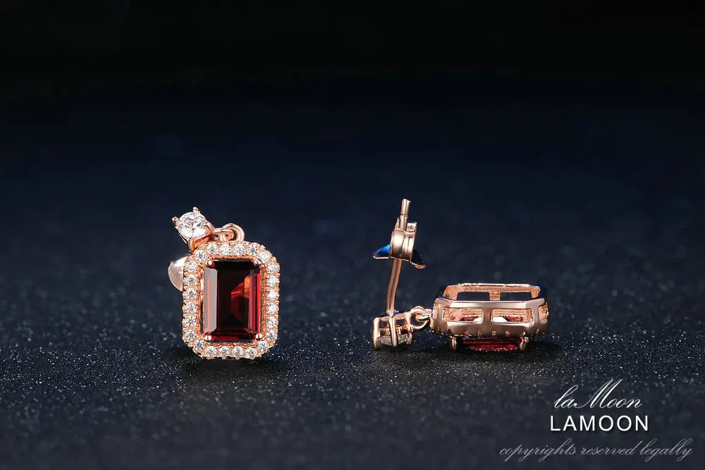 LAMOON Кристалл падение серьги для Для женщин классический 1.1ct 100% натуральный красный гранат 925 пробы серебро S925 Fine Jewelry LMEI025