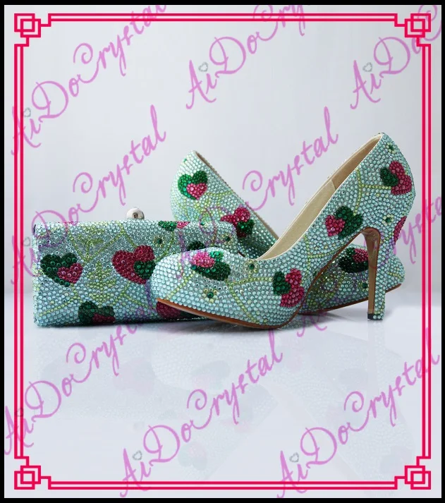 Aidocrystal Lady's heart shape pattern dress shoes with matching clutch