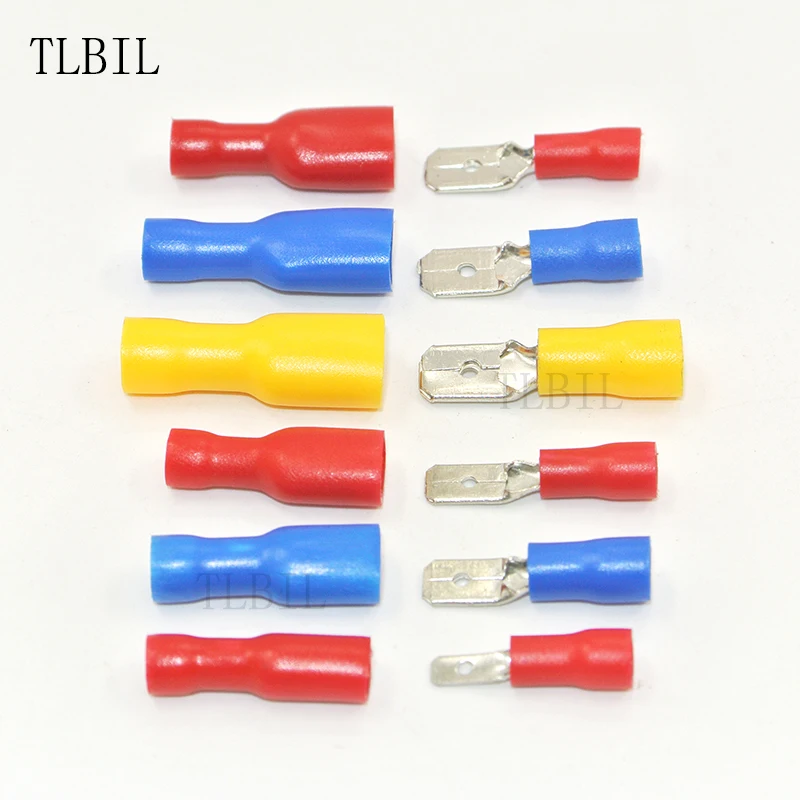 

Male & Female quick disconnects Vinyl fully Insulated Spade Wire Connector Crimp Terminal 22-10 AWG 2.8mm 4.8mm 6.3mm 100 Pack