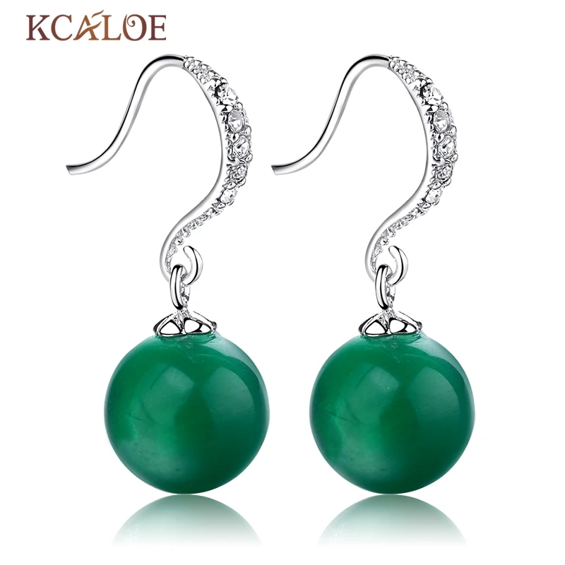 

KCALOE Green Opal Drop Earrings Wedding For Brides Natural Stone Vintage Crystal Rhinestone Silver Color Women Hanging Earrings
