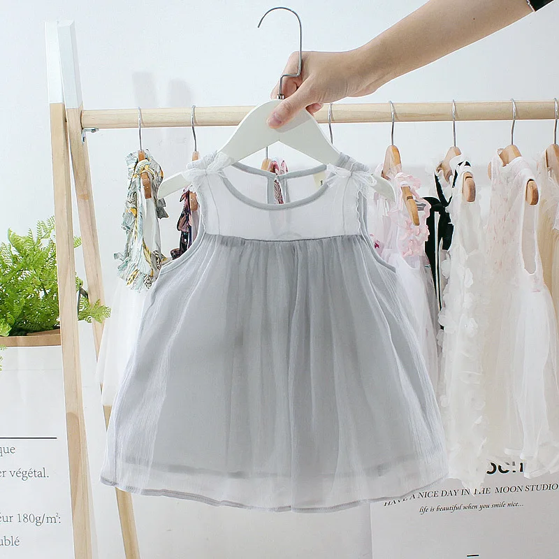 

Summer 2019 Baby 1-4 year For Girls clothes fashion sleeveless lace bow Solid color tutu Dresses Princess Tutu Dress C2815
