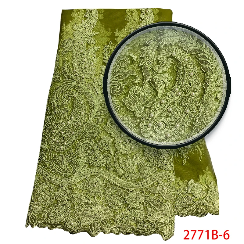 Вышитое кружево в нигерийском стиле, Высококачественная африканская кружевная ткань, французская Тюлевая кружевная ткань с бисером для свадебных KS2771B-1