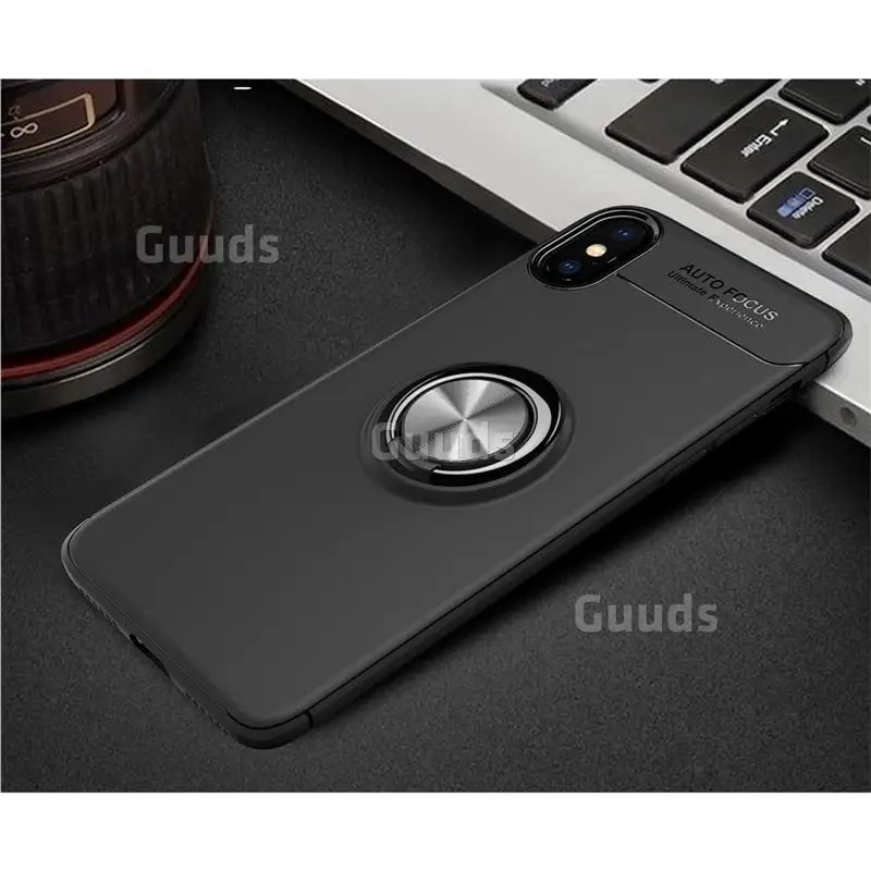 Auto Focus Invisible Ring Holder Soft Phone Case for iPhone X(5.8 inch) - Black