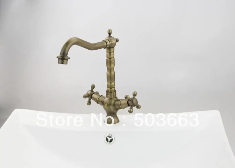 Double Handles New Brand Antique Brass Vessel Sink Faucet Bathroom