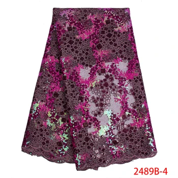 

China Beautiful Purple Organza Textile Ghana Lace Fabric Embroidery High Quality Embroidery French Lace QF2489B-4
