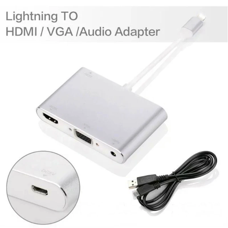 WECOM 2017 Новый серебристый алюминиевый адаптер Lightning HDMI/VGA/аудио для iphone5s/6/6s/7 ipad|ipad to