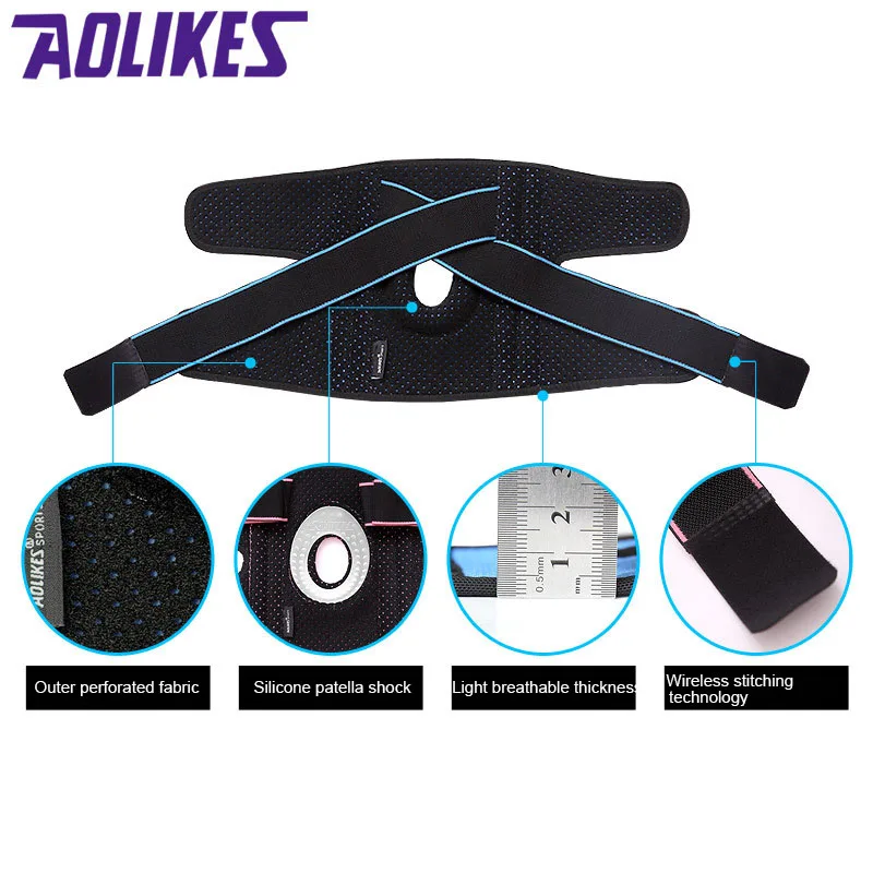 Knee Pad AOLIKES 1PCS Sports Knee Pads Four Springs Support SBR Breathable Brace Knee Protector Kneepad Patellar silicone