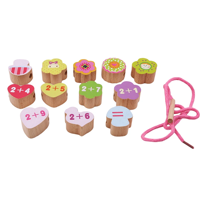 Small Lacing& Stringing Wooden Beads Sea pink girls with String Packaged with Metal Box Preschool Fine Motor Skills Toys