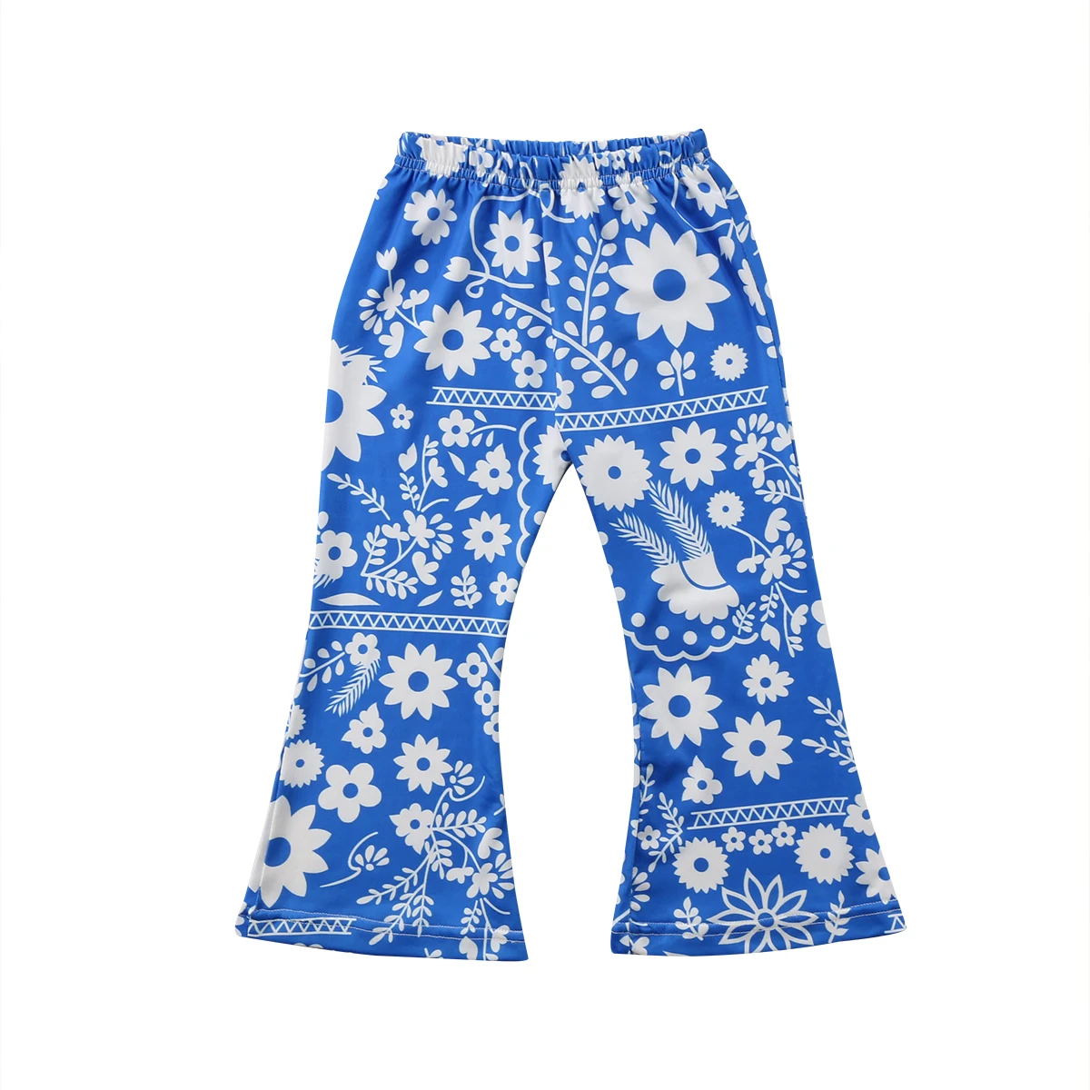 2018 Cute Toddler Kids Baby Girl Flower Blue Floral Bell bottoms Flare