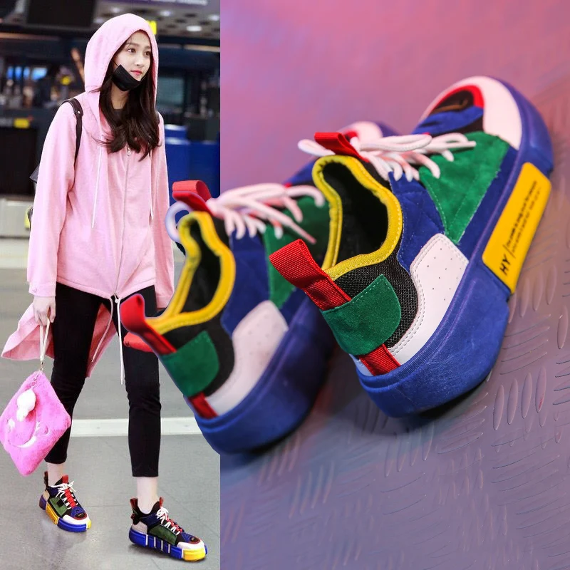 

Women Vulcanize Shoes Casual Sneakers Female Flats Dad Shoes Patchwork Feminino Casual Canvas Shoes Patchwork Ladies Sneakers