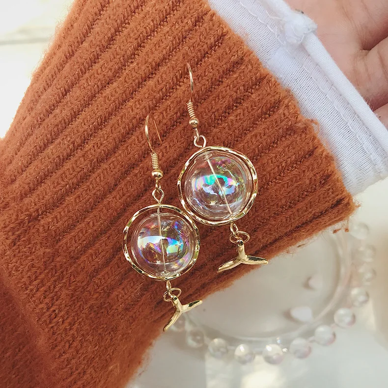 

Timeless Wonder Glam Clear Ball Fish Tail Drop Earrings Party Punk Top Sweet Korean Japan Cute Jewelry Lovely Ins Trendy 2577