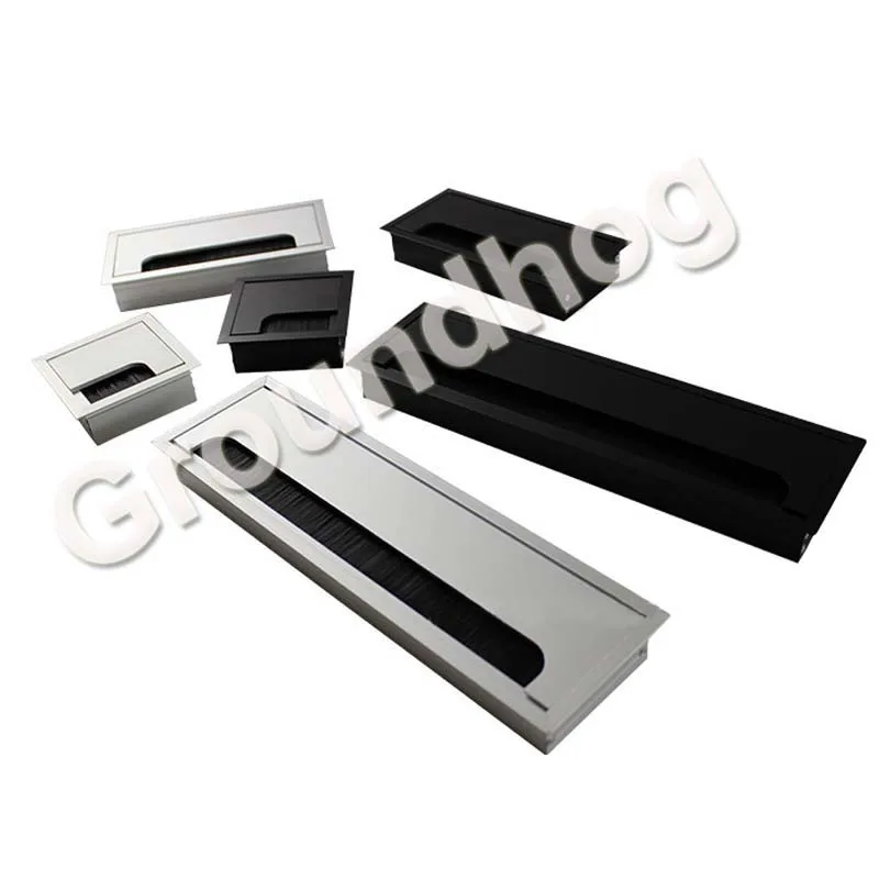  Aluminum Alloy Table Desk Rectangle Wire Cable Grommet Hole Cover Outlet Port with Black Brush