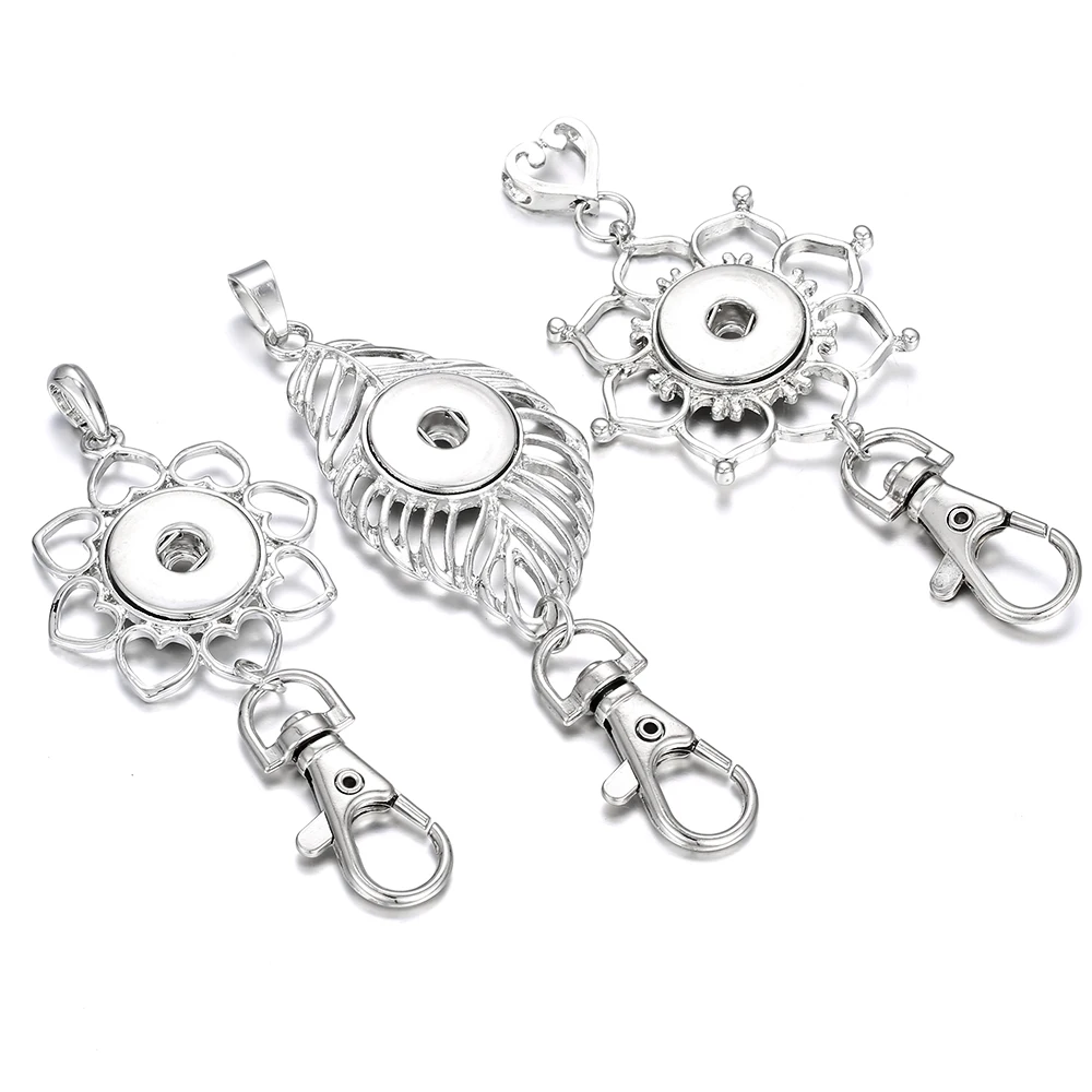 

2019 New Snap Button Keychain Jewelry Fit Glass Metal 18mm Snap Buttons for Women Men Flower Button Key Chain Christmas Gifts