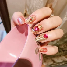 Японский стиль принцессы, блестящие однотонные 3D накладные ногти средней длины, милые накладные ногти для девушек, 24 шт
