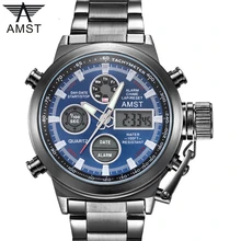 AMST Роскошные Лидирующий бренд мужские часы из нержавеющей стали Мужские кварцевые цифровые аналоговые светодиодный часы мужские спортивные наручные часы Relogio Masculino
