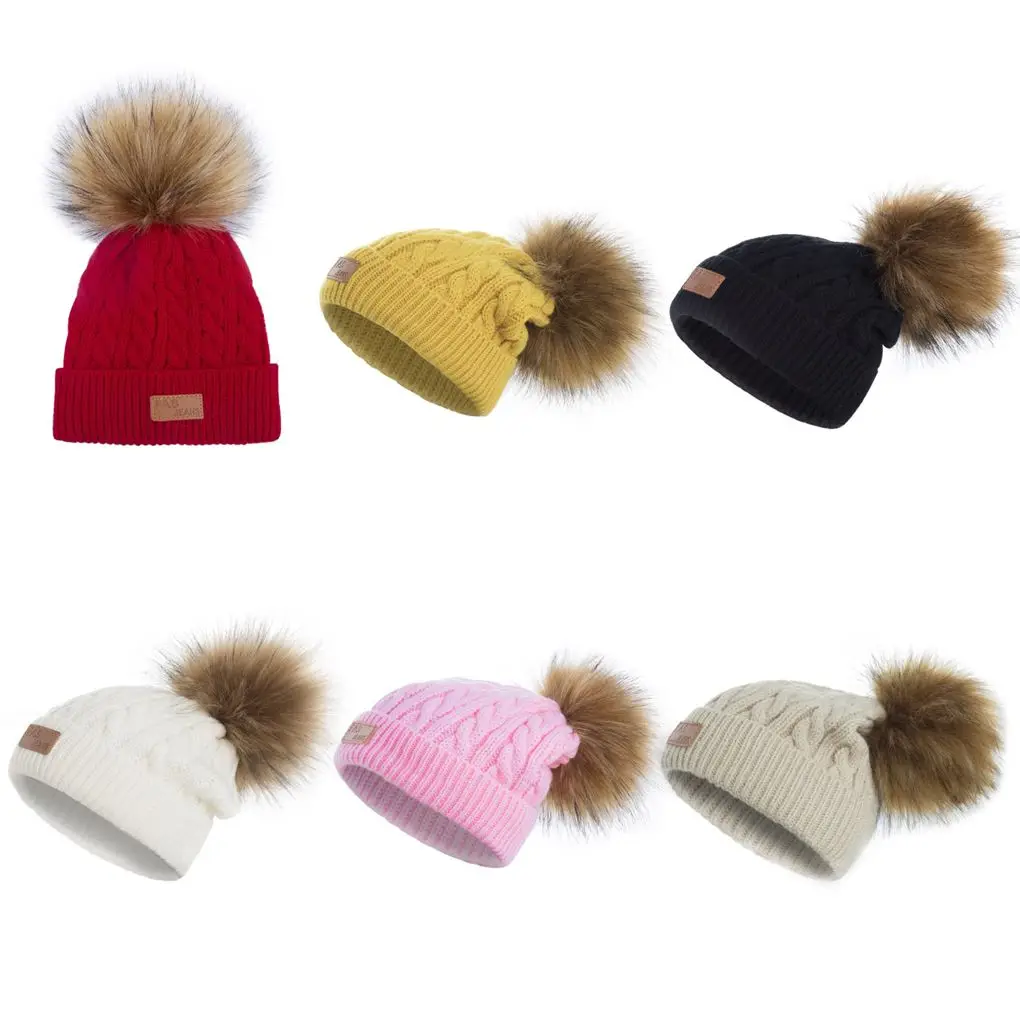 

Solid Toddler Winter Beanie Kids Baby Earflap Knitted Cap Children Bowknot Knitting Thicked Hat