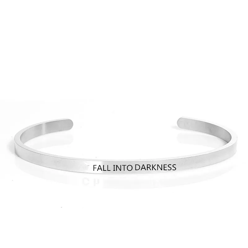 

Silver "FALL INTO DARKNESS" Inspirational Bracelet 316L Stainless Steel Mantra Bracelets & Bangles for Women Men Jewelry