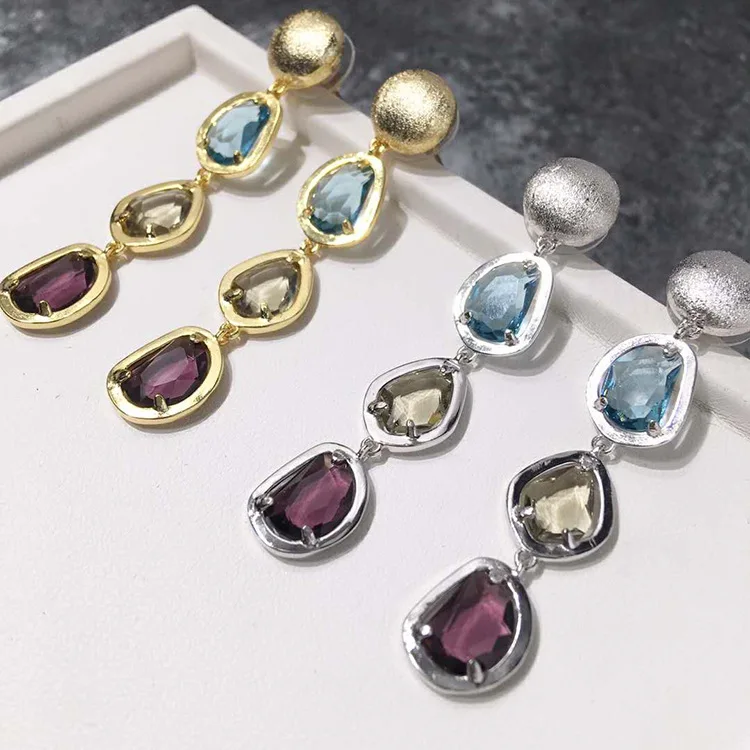 

Hot sell middle east Brand fine Jewelry For Women natural Ornamental stone Retro Bright Color drop shaped long drop earrings