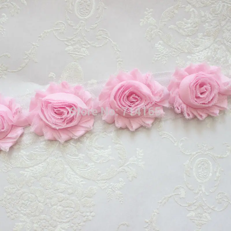 1 Yard tulip Chiffon Flower Shabby flower Trim rose flower trim for hai