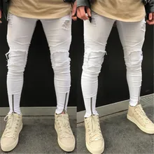 Zipper Stretch Knee Ripped Jeans Men Hole Clothing Skinny Jeans Fashion Brand Men Pants 2018 New Zipper Stretch Knee Ripped Jeans Men Hole Clothing Skinny Jeans Fashion Brand Men Pants 2018 New