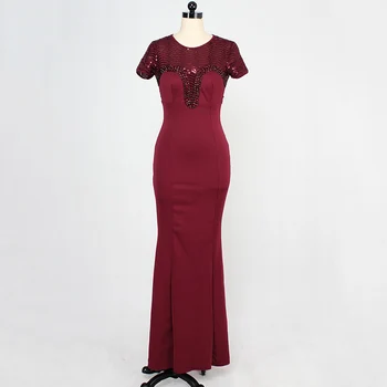 

Wine Red Crystal Beading Sequin Long Mermaid Formal Sexy Nightclub Bodycon Dress Elegant Gowns Wedding Party Dresses For Women