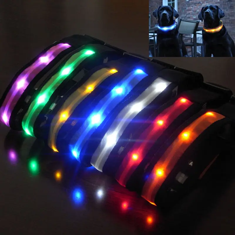 LED Nylon Pet Dog Collar Night Safety LED Light up ...