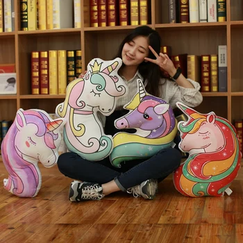 

48cm Color creative unicorn plush pillows, creative Horse sofa cushions, baby bedroom decorations