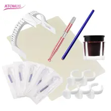 1 Набор 7 инструментов, 1* ручная ручка для татуажа бровей с ручкой, иглой и практикой кожи, линейкой и чернилами и кольцом для тату микроблейдинг бровей