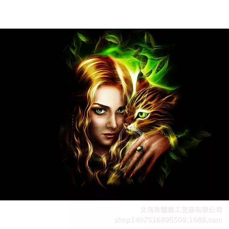 

5d diy Full drilling Diamond Painting character Cross Stitch Cat girl Diamond Embroidery Rhinestone Christmas gift