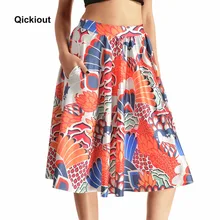 Qickitout карман Юбки для женщин Для женщин дракон облака 3D цифровой печати карман Юбки для женщин модные, пикантные Высокая Талия Повседневная юбка плюс Размеры