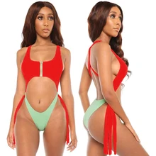 Выполненная в технике пэчворк с бахромой, Плавание костюм Одна деталь Плавание одежда Для женщин передняя молния Выдалбливают Плавание костюмы женщина, открытая спина, купальники купальник, Одежда для пляжа