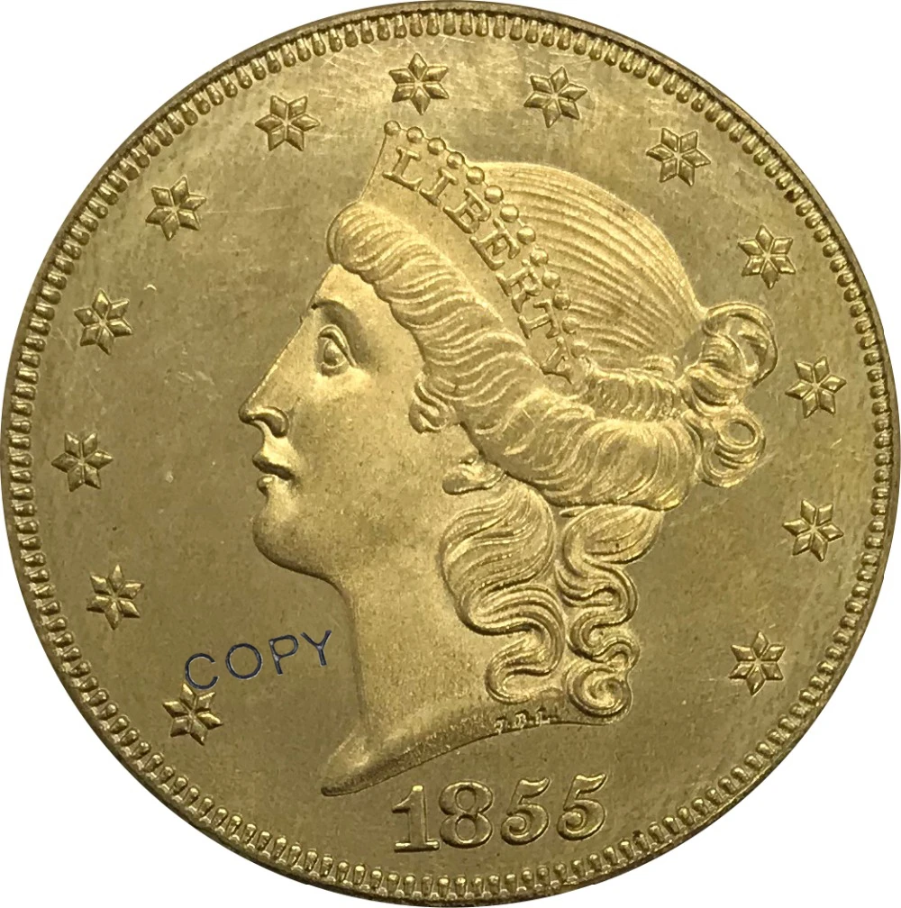 Коллекционная латунная монета США 1855 20 долларов с головой свободы двойным орлом |