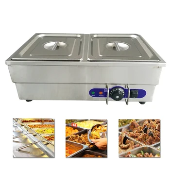 

Hot Sale Bain Marie 2 Pans Electric Food Warmer Stainless Steel Countertop Commercial Soup Buffet Warmer