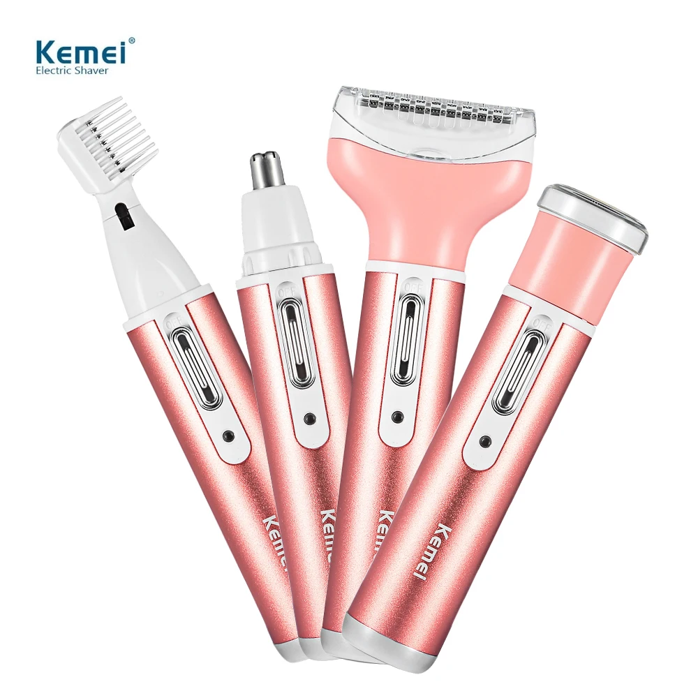 

Kemei 4 in 1 Women Epilator Electric Female Rechargeable Bikini Trimmer Body Portable Facial Hair Removal Shaver Set Top Quality