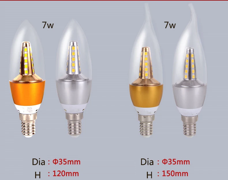 YANGHANG светодиодный E14 лампочка 220 В 5 Вт 7 Вт 9 Вт Золотой Серебряный алюминиевый светильник-свеча для хрустальной люстры Lampara Ampoule